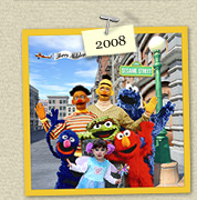 YEAR: 2008    COSTUME: Bert (Steven), Ernie (Susie) & Abby Cadabby (Sadie)<p>IMAGE USED: Sesame Street cast photo, 3D illustration