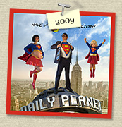 YEAR: 2009    COSTUME: Superwoman (Susie), Clark Kent (Steven) & Supergirl (Sadie)<p>IMAGE USED: based on Superman poster, 3D illustration
